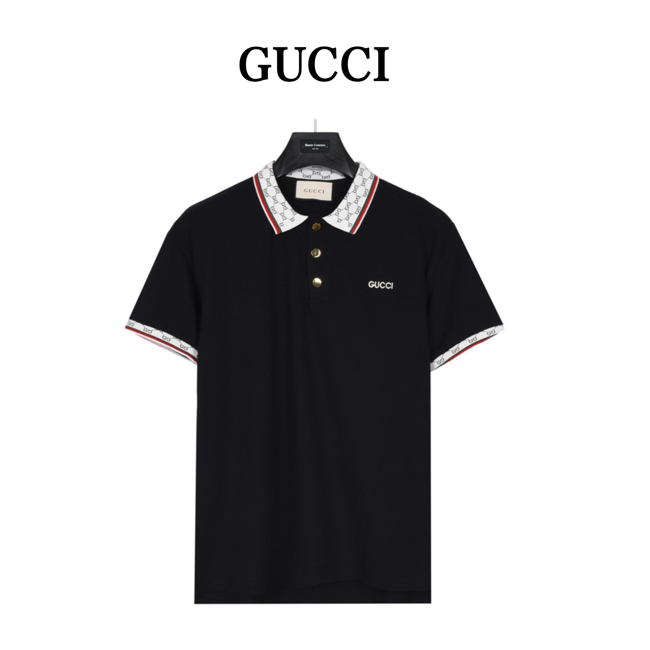 Gucci/古驰 23ss logo刺绣拼色Polo衫