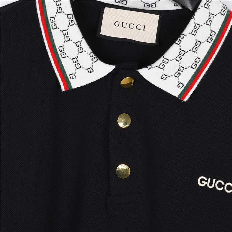 Gucci/古驰 23ss logo刺绣拼色Polo衫