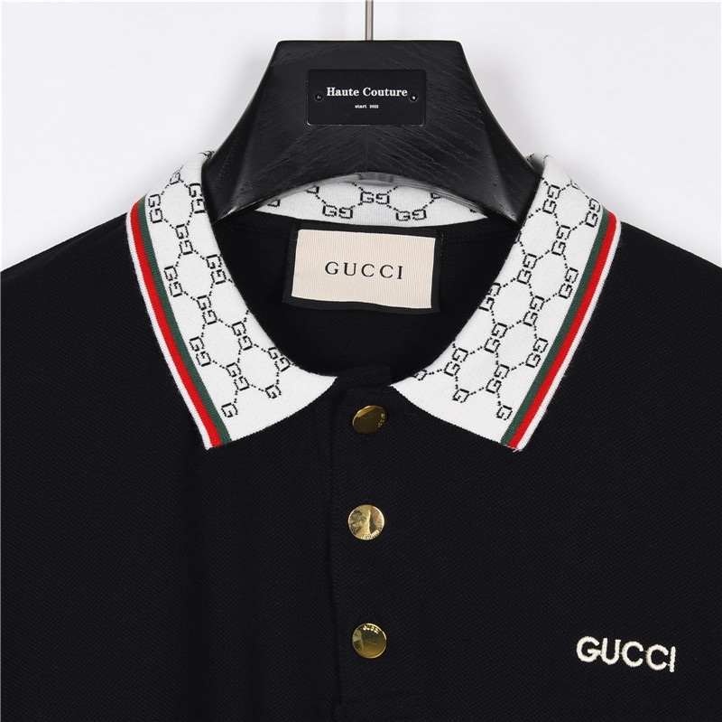 Gucci/古驰 23ss logo刺绣拼色Polo衫