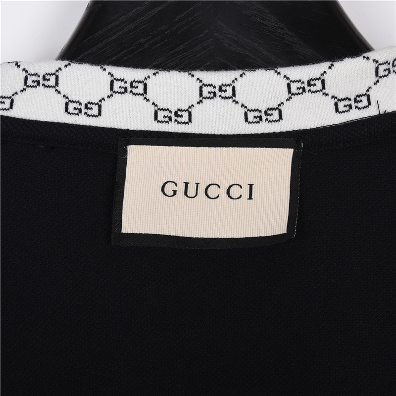 Gucci/古驰 23ss logo刺绣拼色Polo衫