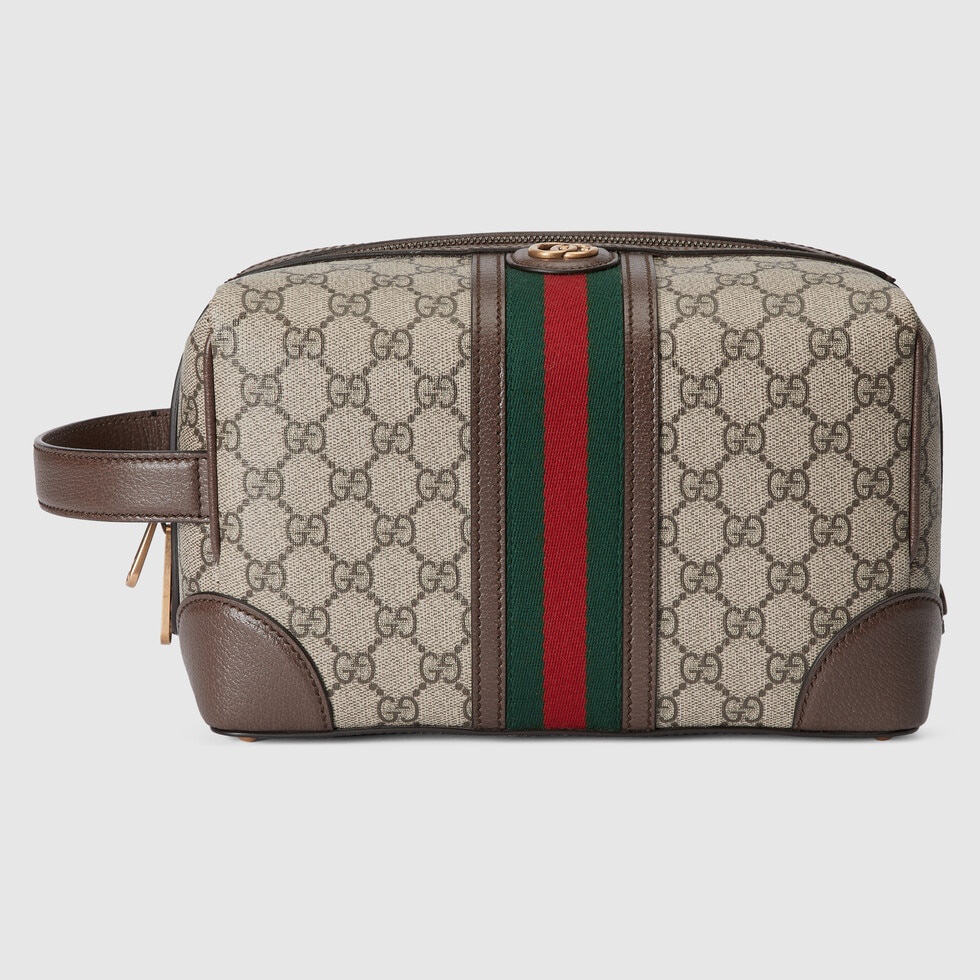 Gucci Cosmetic Bags Beige Brown Gold Green Red Canvas Nylon GG Supreme