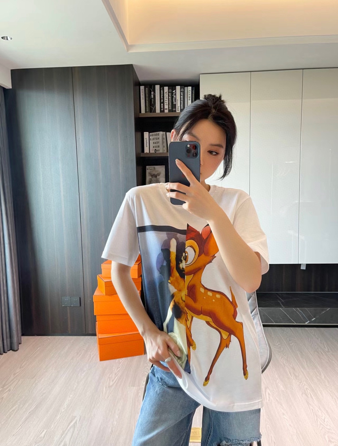 GIVENCHYGIVENCHY 23ss Bambi printed short sleeve upper body effect