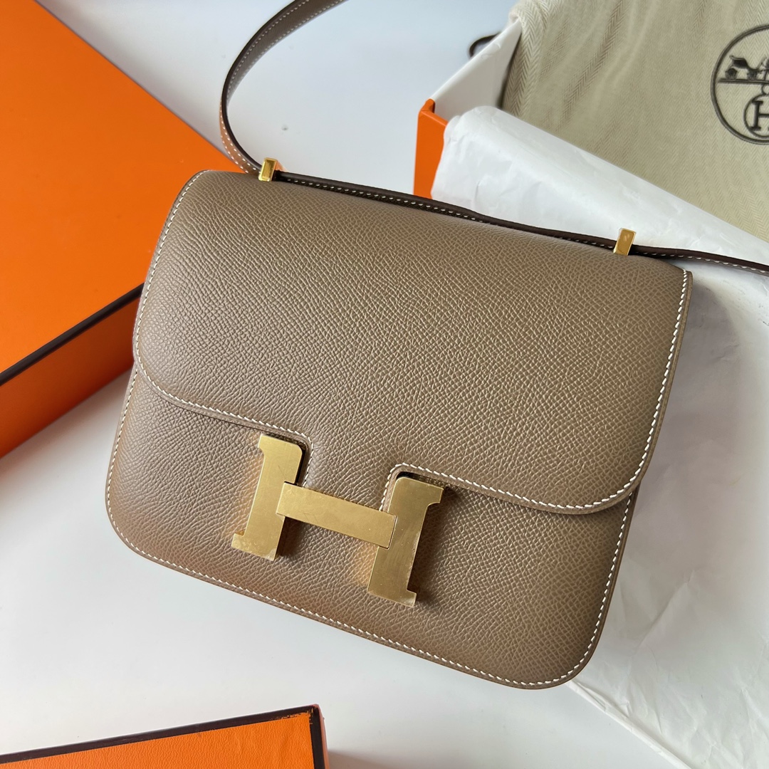 Hermès 25 small quantity in stock! Constance19cm Epsom original palmprint leather elephant gray top hand stitching ready stock Stock