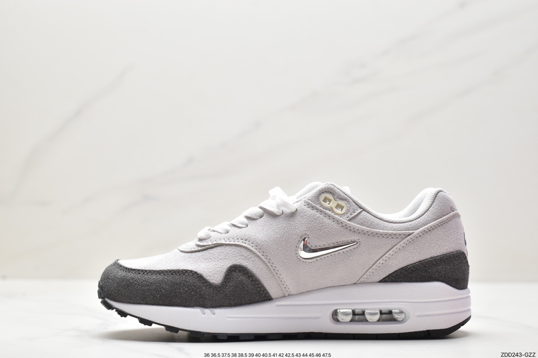 跑鞋, Nike Air Max 1, Nike Air Max, Nike Air, NIKE, Air Max 1, Air Max, 918354-800 - 耐克 Nike Air Max 1 初代复古 气垫减震 百搭休闲 运动慢跑鞋 灰白黑 918354-800