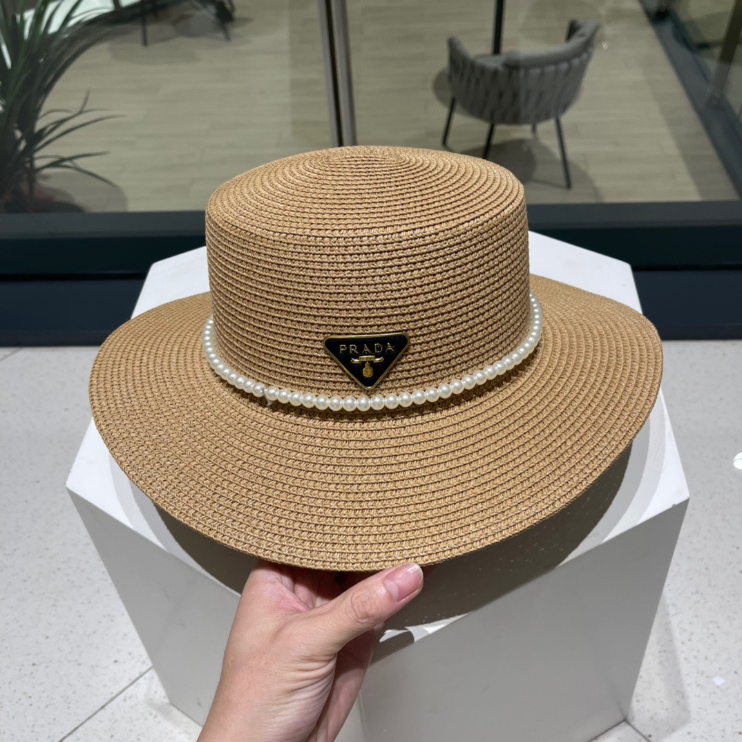  普拉达草帽，高级定制，超好看帽型珍珠配饰，头围57cm
