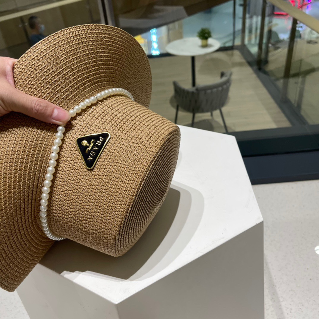  普拉达草帽，高级定制，超好看帽型珍珠配饰，头围57cm