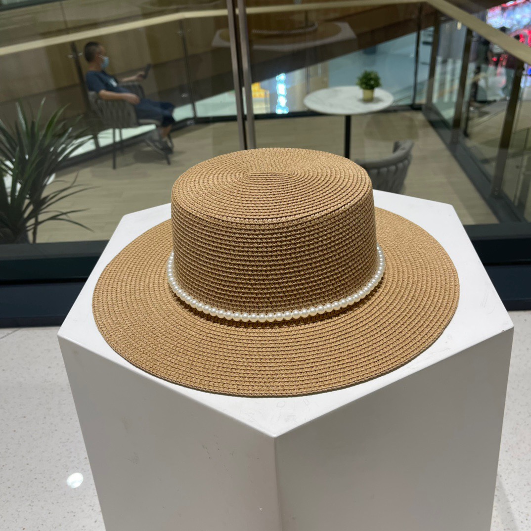  普拉达草帽，高级定制，超好看帽型珍珠配饰，头围57cm