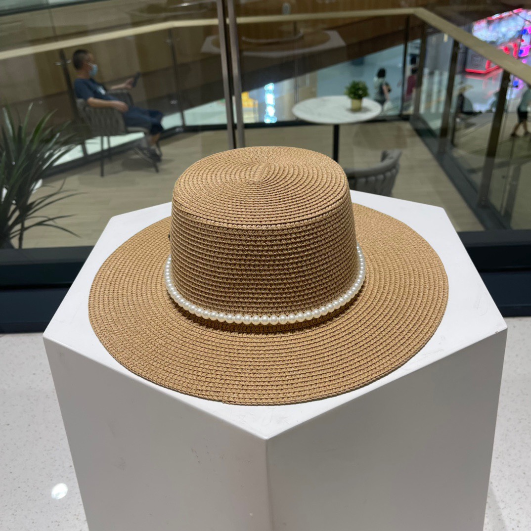  普拉达草帽，高级定制，超好看帽型珍珠配饰，头围57cm