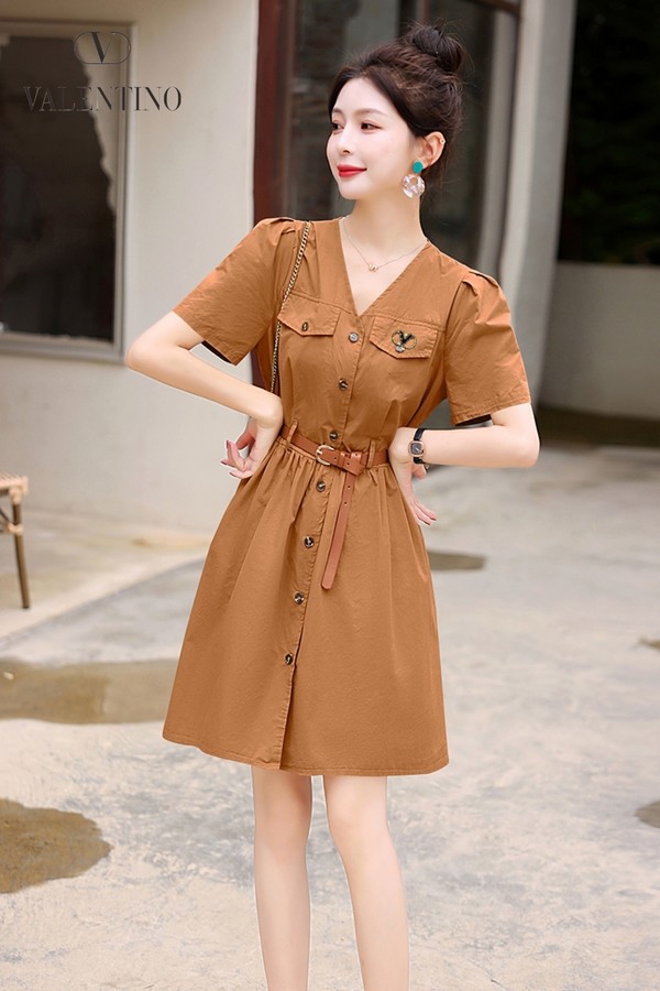 Supplier in China Valentino High Clothing Dresses Caramel Khaki Summer Collection Fashion