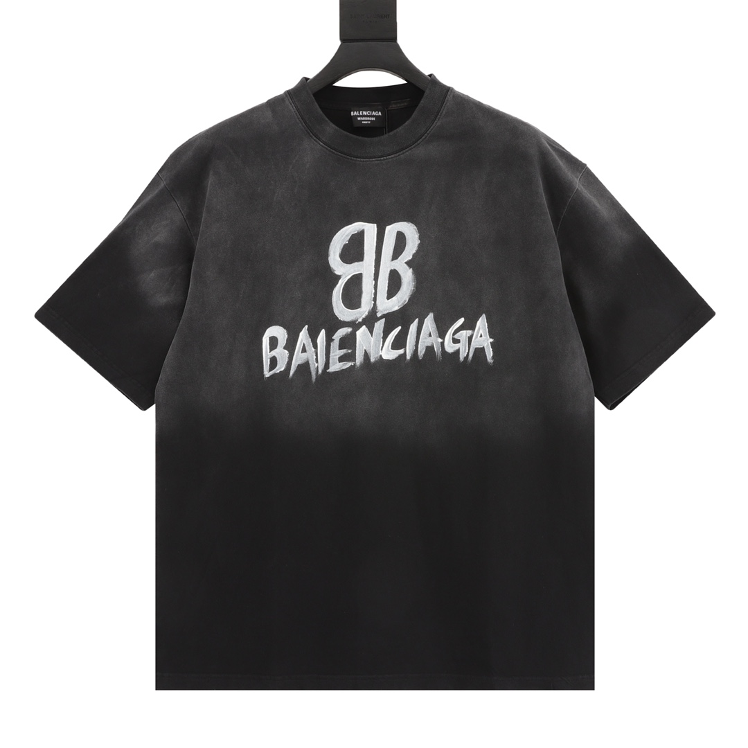 Balenciaga/巴黎世家 水洗草写字母印花圆领T恤