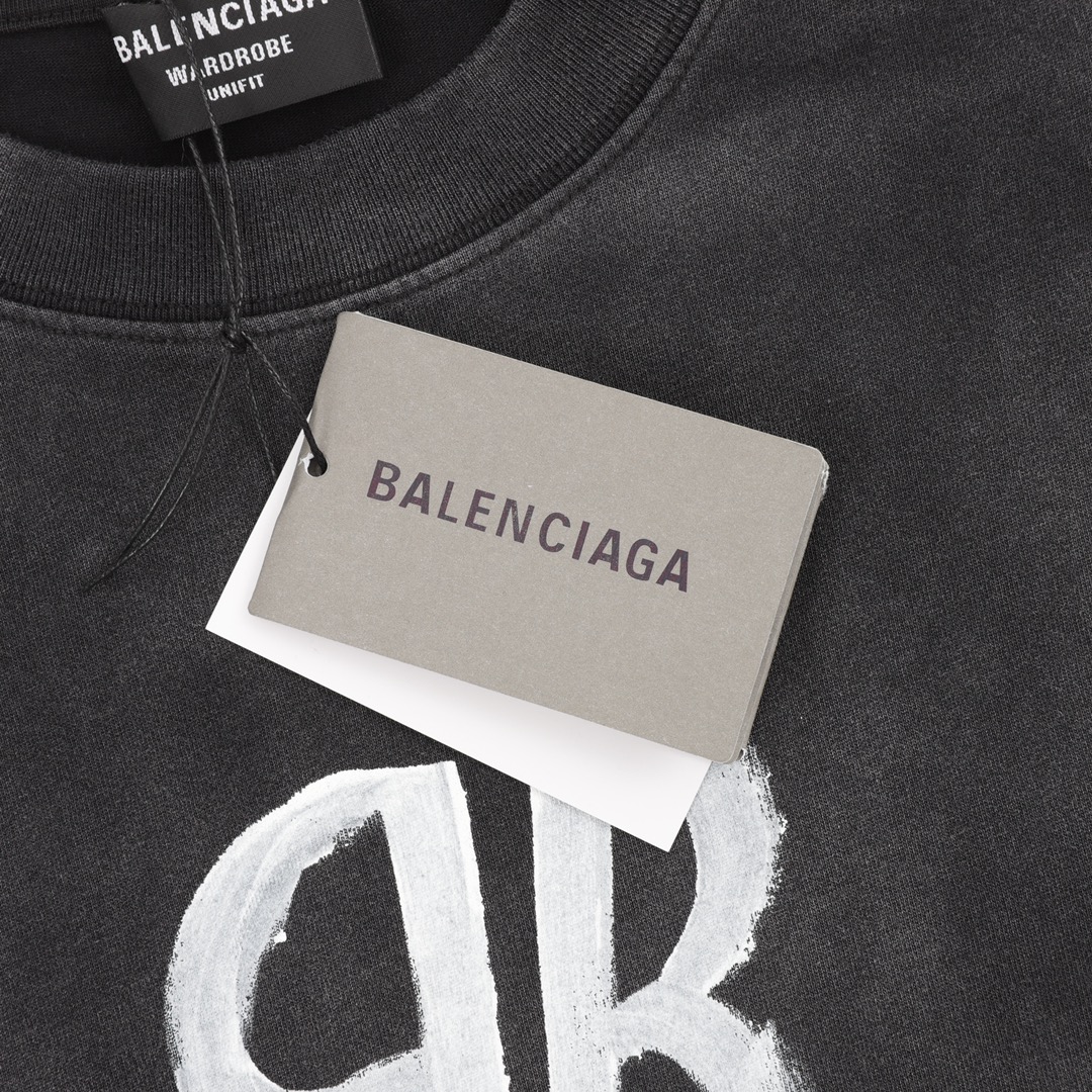 Balenciaga/巴黎世家 水洗草写字母印花圆领T恤