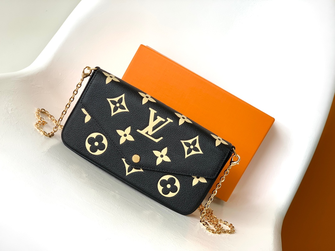 Louis Vuitton LV Pochette FeLicie Crossbody & Shoulder Bags Apricot Color Black Blue Grey Pink Red White Printing Empreinte​ Cowhide Fabric Chains M69977