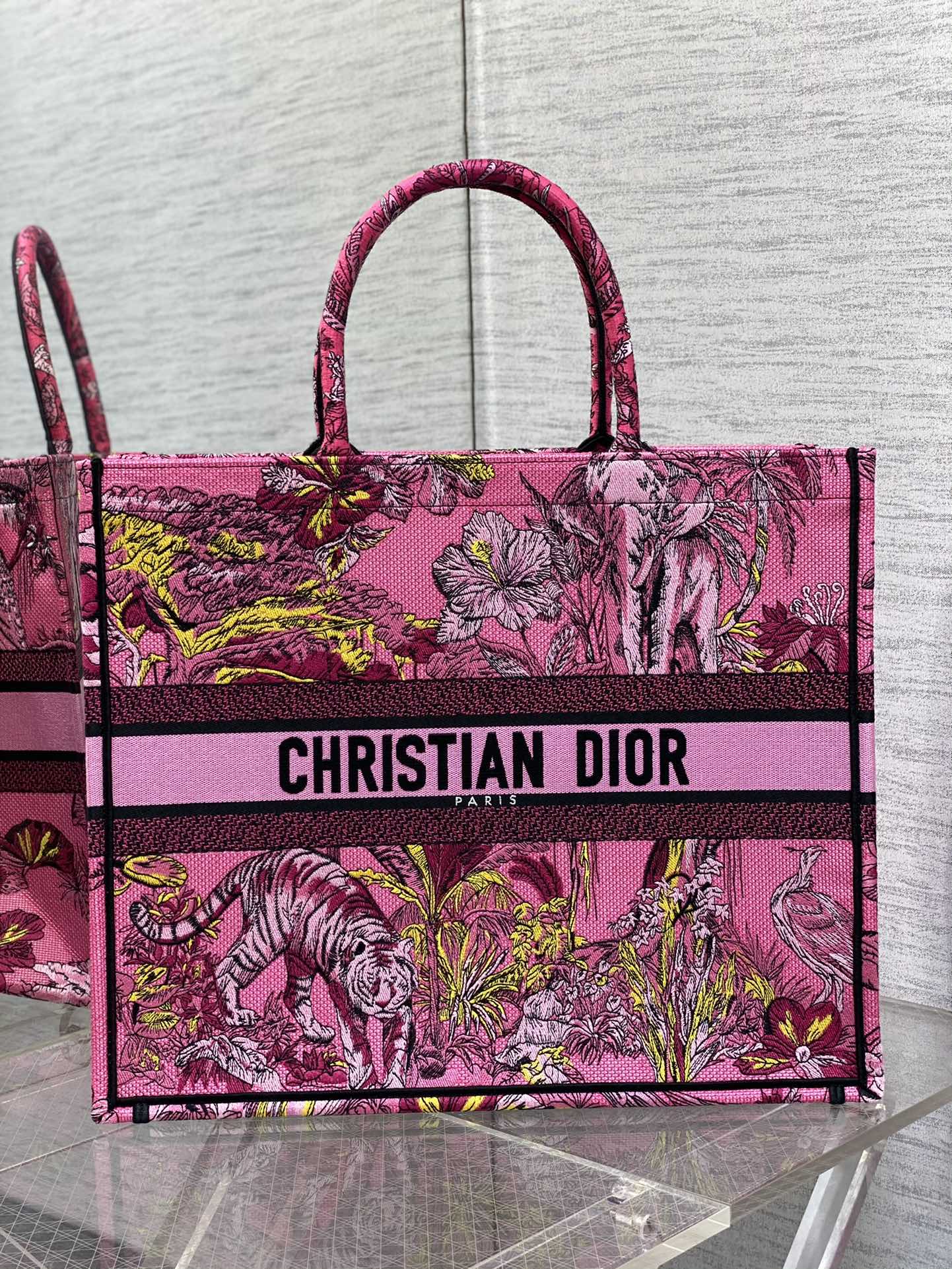 DIOR Large Tote Floral Embroidery Colorblock Letter Handbag