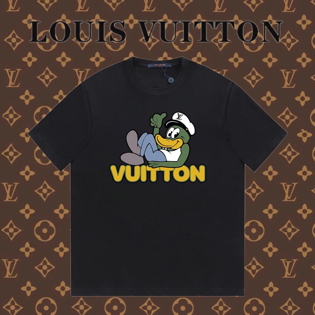 Louis Vuitton Abbigliamento T-Shirt Nero Bianco Giallo Stampa Unisex Cotone Collezione Primavera/Estate