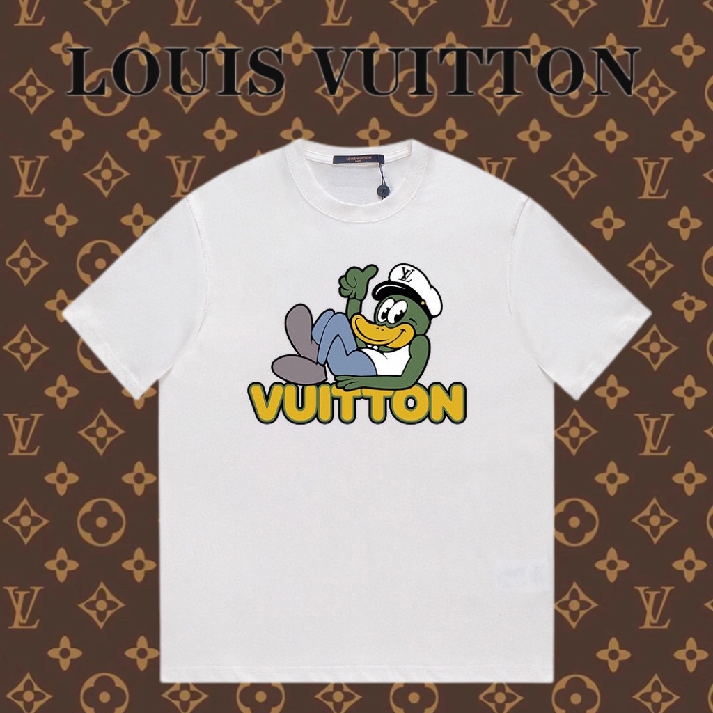 Louis Vuitton Abbigliamento T-Shirt Nero Bianco Giallo Stampa Unisex Cotone Collezione Primavera/Estate