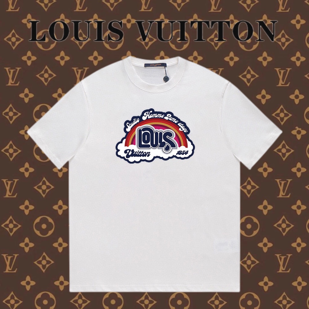 Louis Vuitton Abbigliamento T-Shirt Nero Bianco Giallo Stampa Unisex Cotone Collezione Primavera/Estate