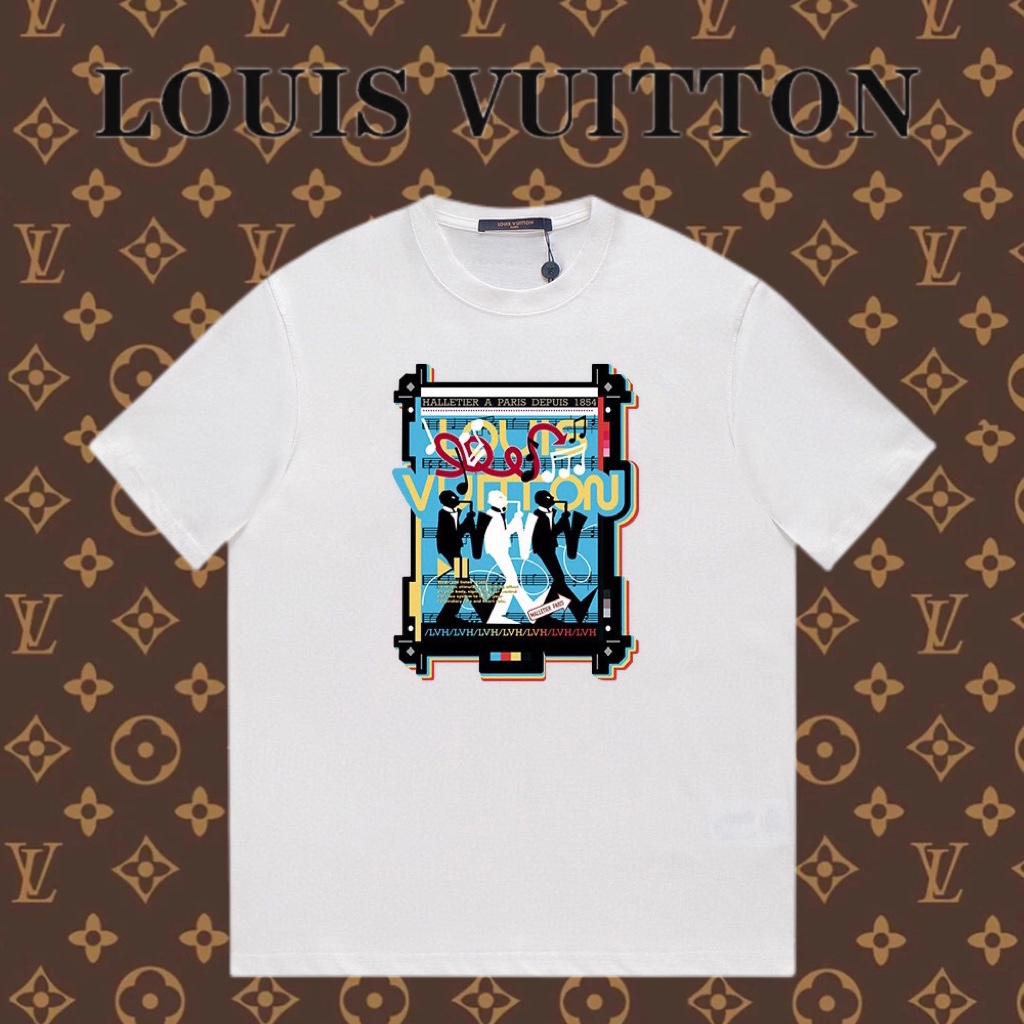 Louis Vuitton Abbigliamento T-Shirt Nero Bianco Giallo Stampa Unisex Cotone Collezione Primavera/Estate