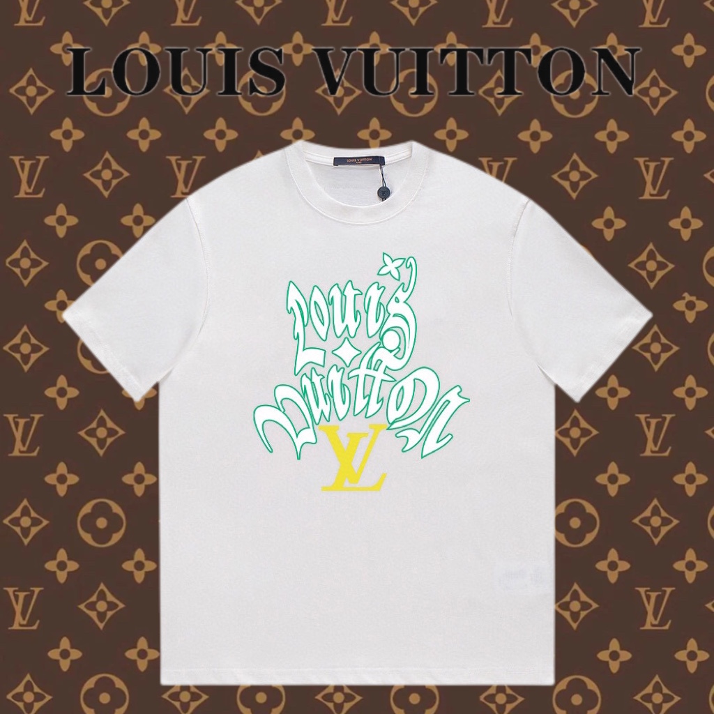 Louis Vuitton Abbigliamento T-Shirt Nero Bianco Giallo Stampa Unisex Cotone Collezione Primavera/Estate