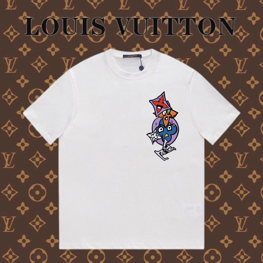 Louis Vuitton Abbigliamento T-Shirt Nero Bianco Giallo Stampa Unisex Cotone Collezione Primavera/Estate