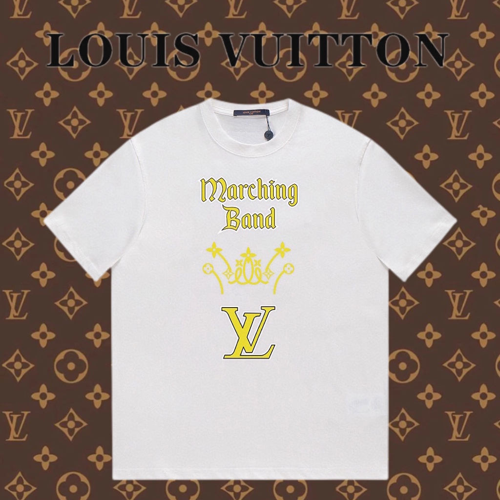 Louis Vuitton Abbigliamento T-Shirt Nero Bianco Giallo Stampa Unisex Cotone Collezione Primavera/Estate