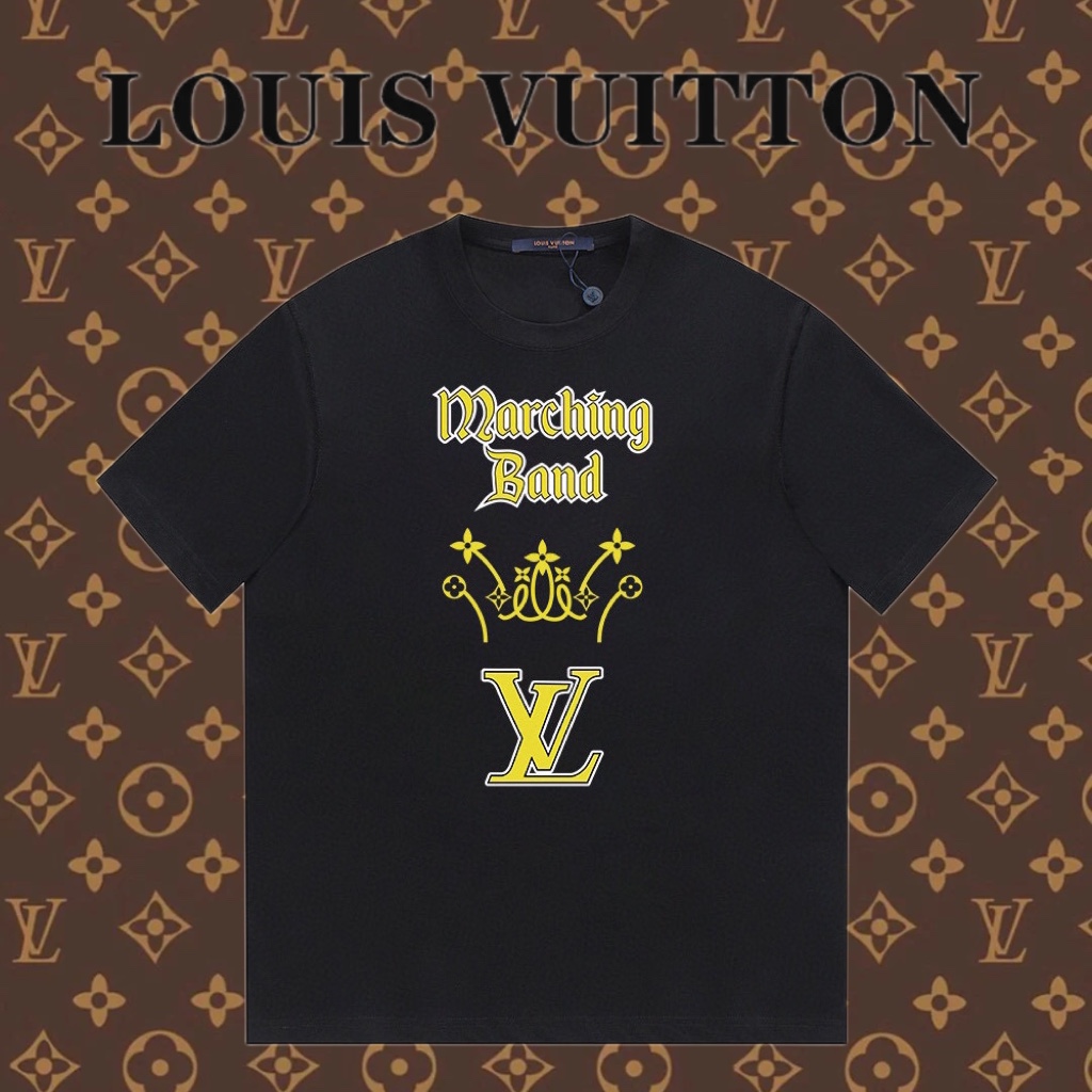 Louis Vuitton Abbigliamento T-Shirt Nero Bianco Giallo Stampa Unisex Cotone Collezione Primavera/Estate