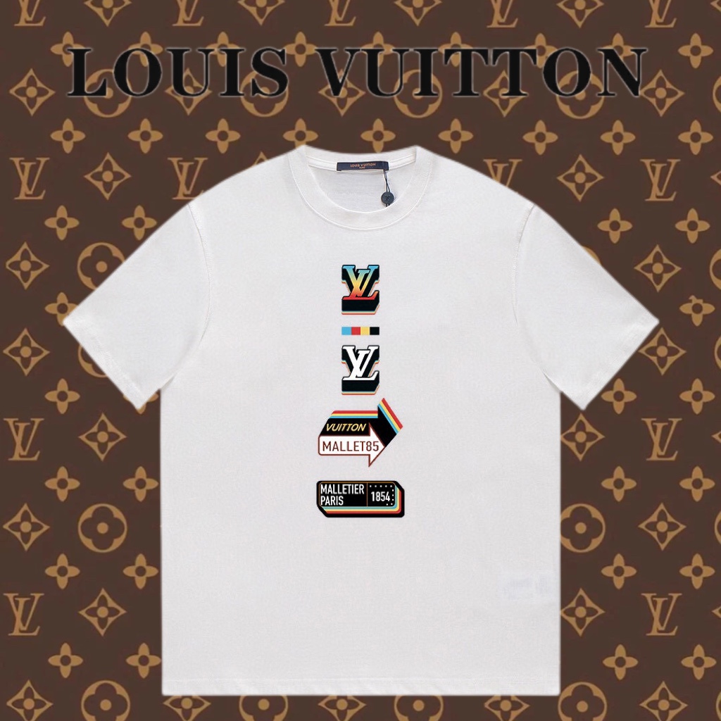 Louis Vuitton Abbigliamento T-Shirt Nero Bianco Giallo Stampa Unisex Cotone Collezione Primavera/Estate