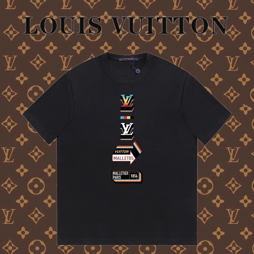 Louis Vuitton Abbigliamento T-Shirt Nero Bianco Giallo Stampa Unisex Cotone Collezione Primavera/Estate