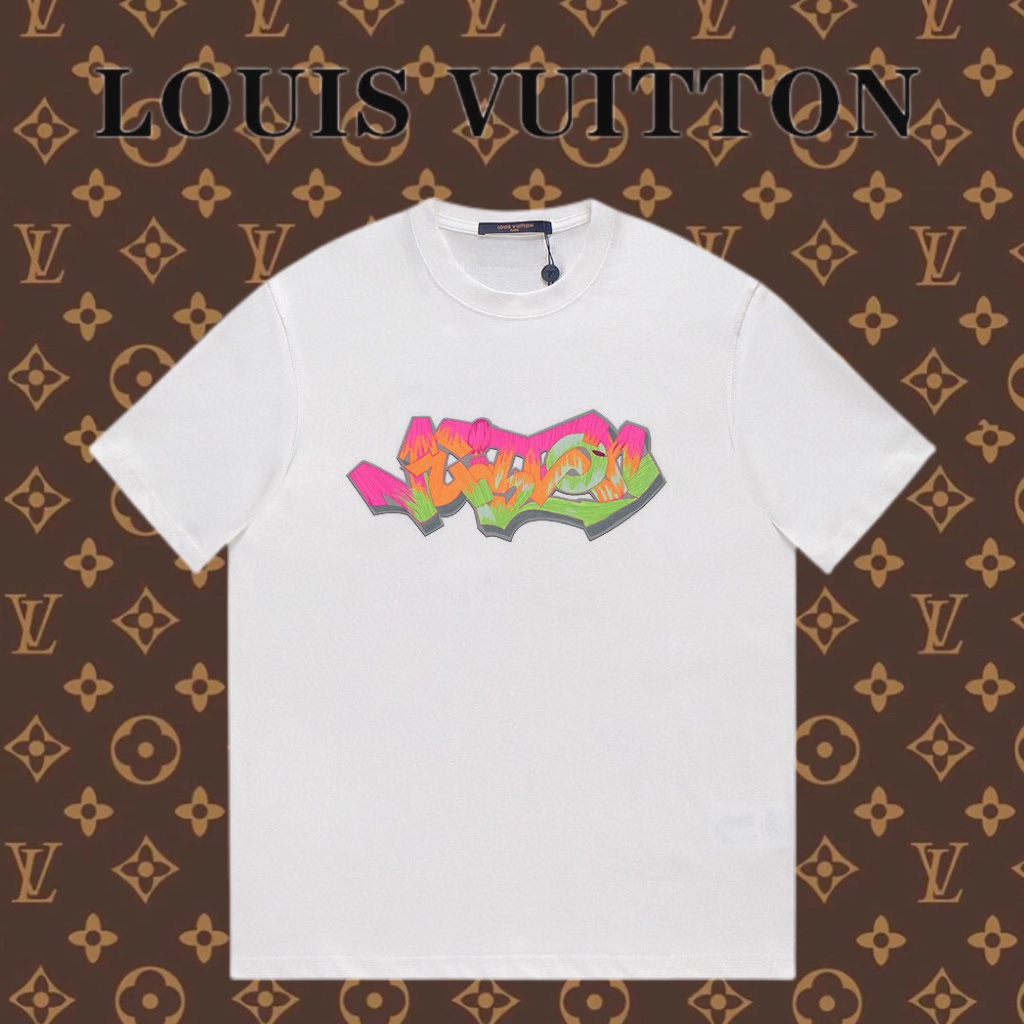 Louis Vuitton Abbigliamento T-Shirt Nero Bianco Giallo Stampa Unisex Cotone Collezione Primavera/Estate