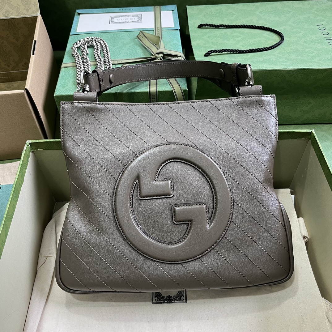Gucci Blondie сумка-тоут малая, серая кожа, цепочка-плечевой ремень