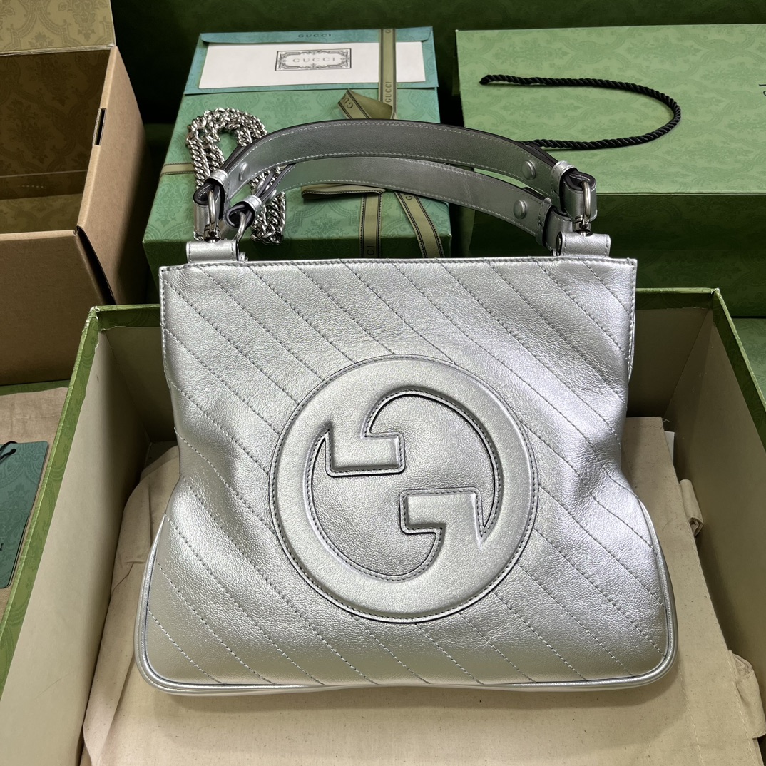 Gucci Blondie сумка-тоут маленькая серебристая кожа с цепочным ремнём