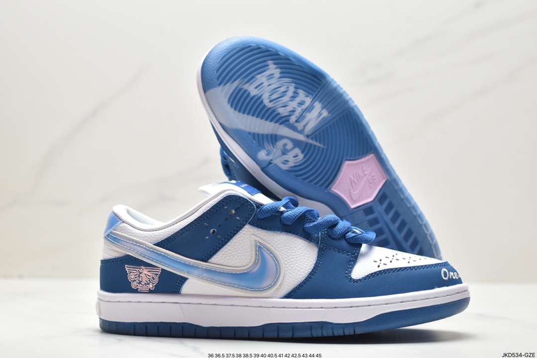 运动板鞋, 联名, 板鞋, Nike Dunk, NIKE, FN7819-400, Dunk, Born xRaised x Nike Dunk SB LOW"Release Date” - 耐克 Born xRaised x Nike Dunk SB LOW"Release Date” 联名款 防滑耐磨 低帮 休闲运动板鞋 男女同款 蓝白色 FN7819-400