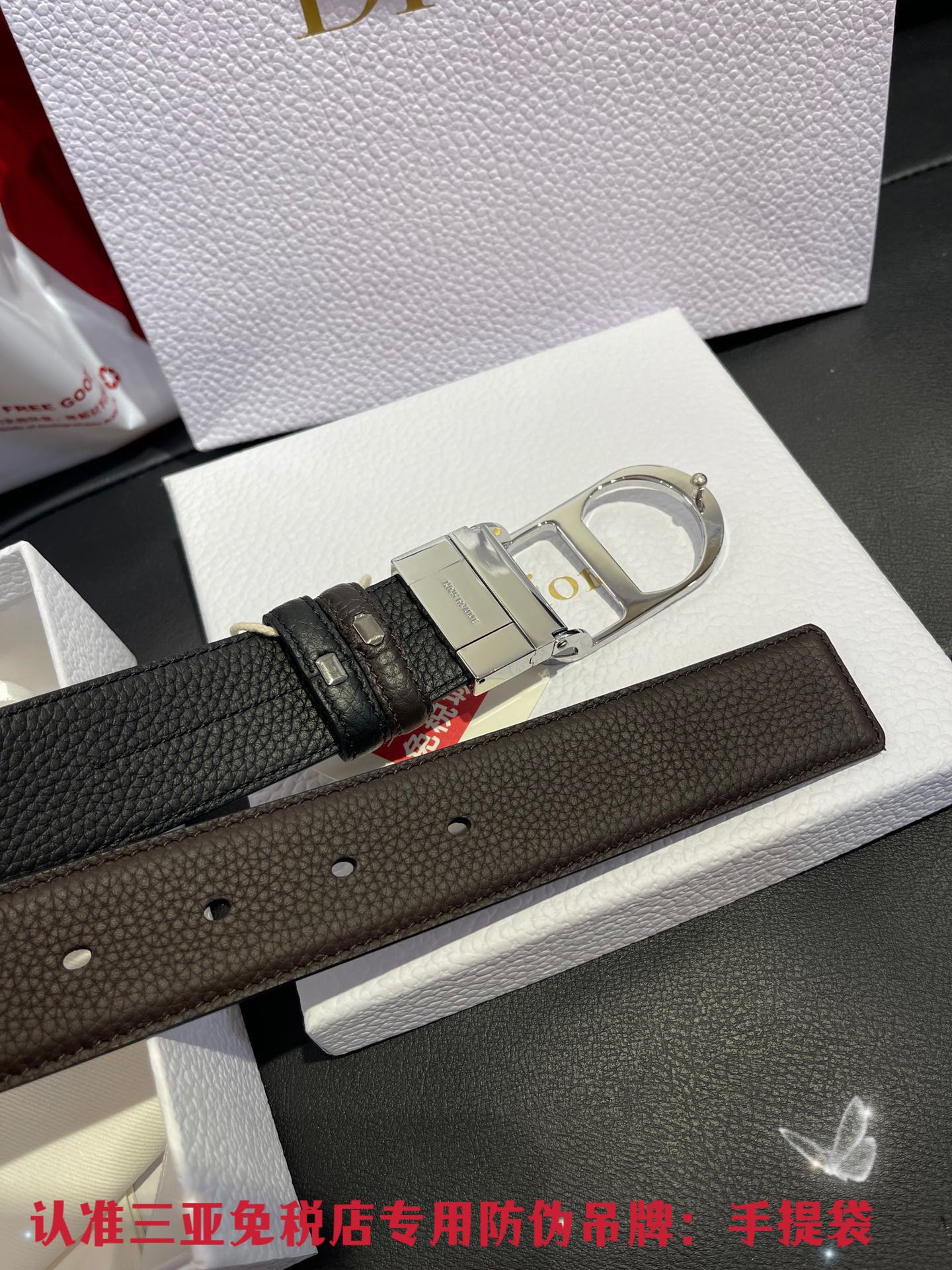 Dior dior 迪奥 对版车线款 双面荔枝纹进口牛皮 搭配可以转动精品五金双面可用 宽度3.5cm可裁剪皮带