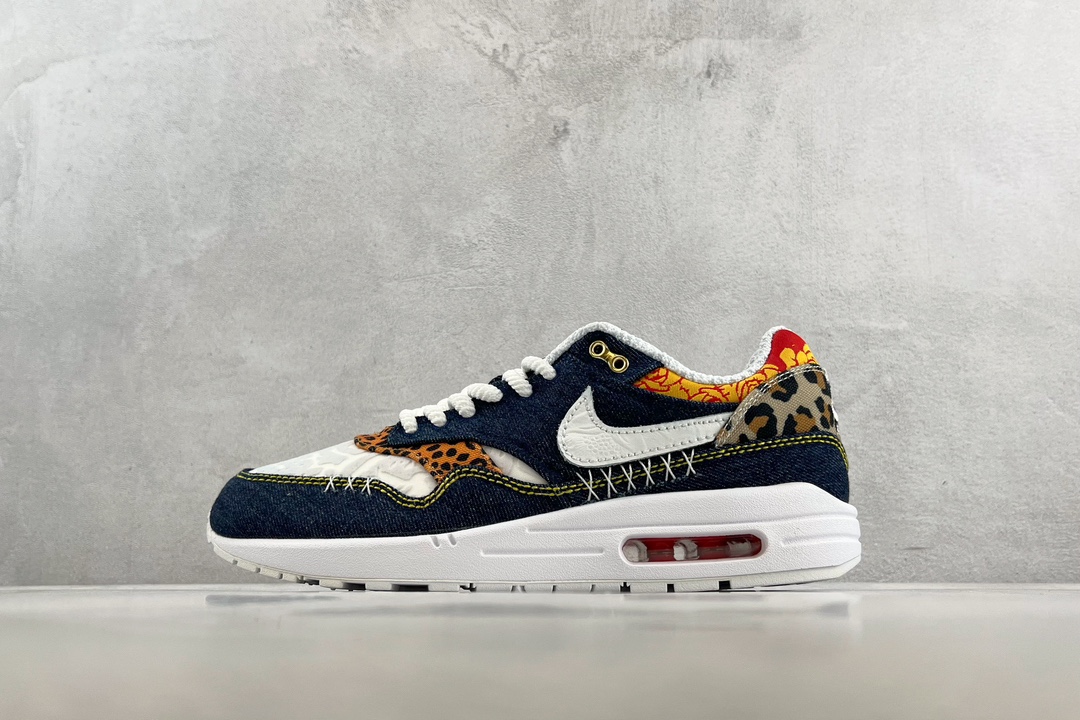 Puro original Nike Air Max 1 Premium "Denim Leopard" blanco azul, número de producto: FJ4452 432, tallas: 36 36.5 37.5 …