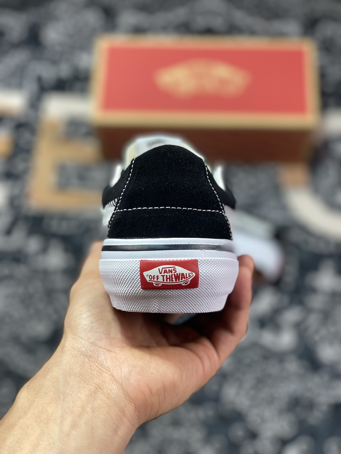 Vans Sk8-Low deconstructed black and white with black and white stripes classic shoe shape