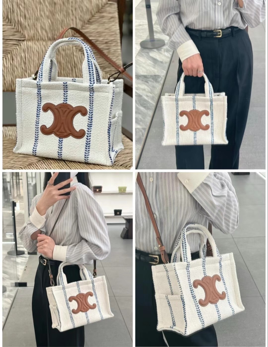 23 primavera y verano ｜ Tote de tela a rayas azules y blancas💙～199162