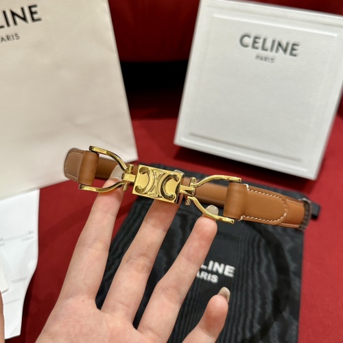 Celine Women's Smooth Calfskin Belt with Triomphe Buckle - 1.8cm Width 1 Celine Women's Smooth Calfskin Belt with Triomphe Buckle - 1.8cm Width