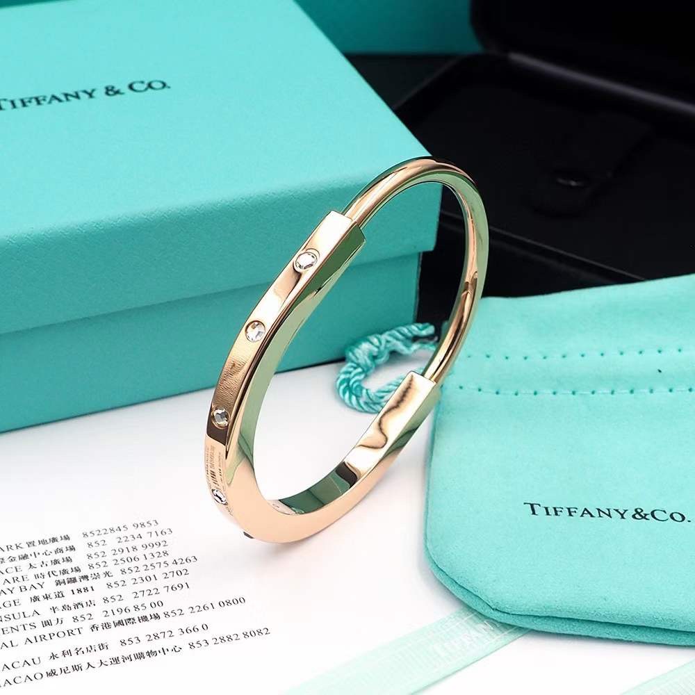 Tiffany & Co. Tiffany&Co. Lock玫瑰金色三钻锁头手镯