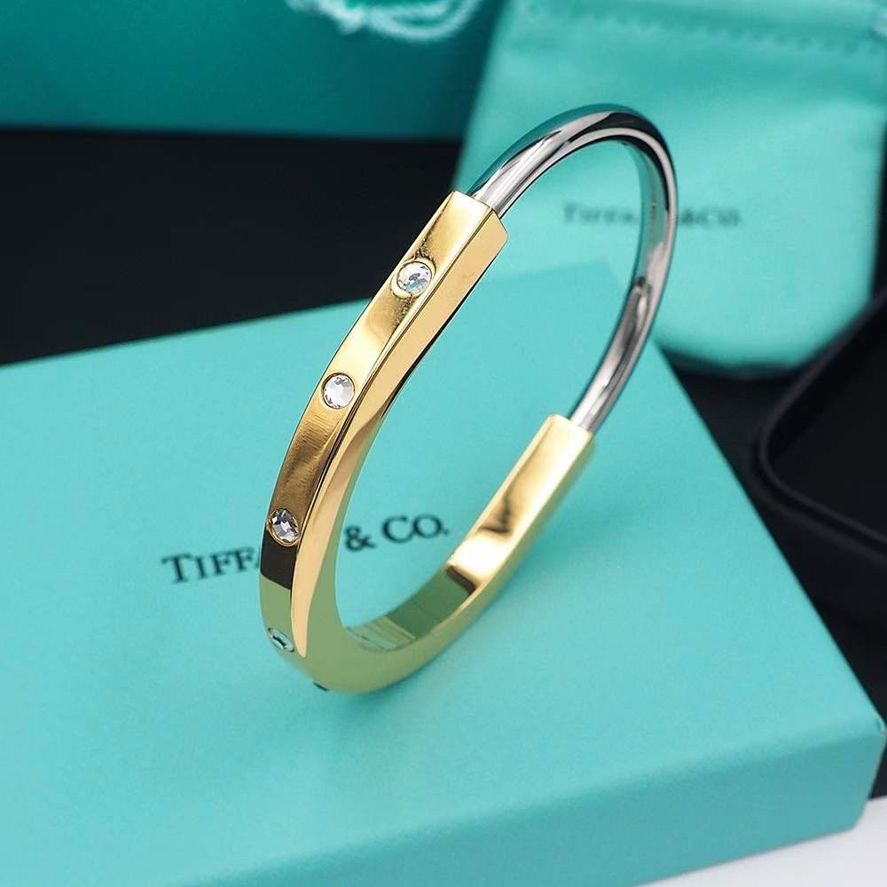 Tiffany & Co. Tiffany Lock系列 金色 三‮锁钻‬头手镯