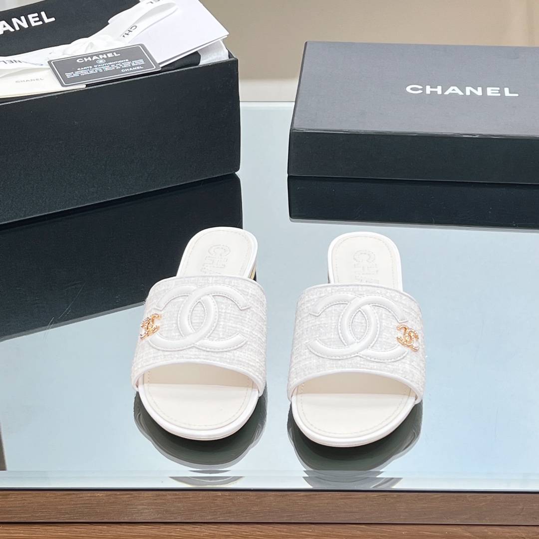 Chanel 1:1
 Shoes Slippers Embroidery Genuine Leather Sheepskin Weave