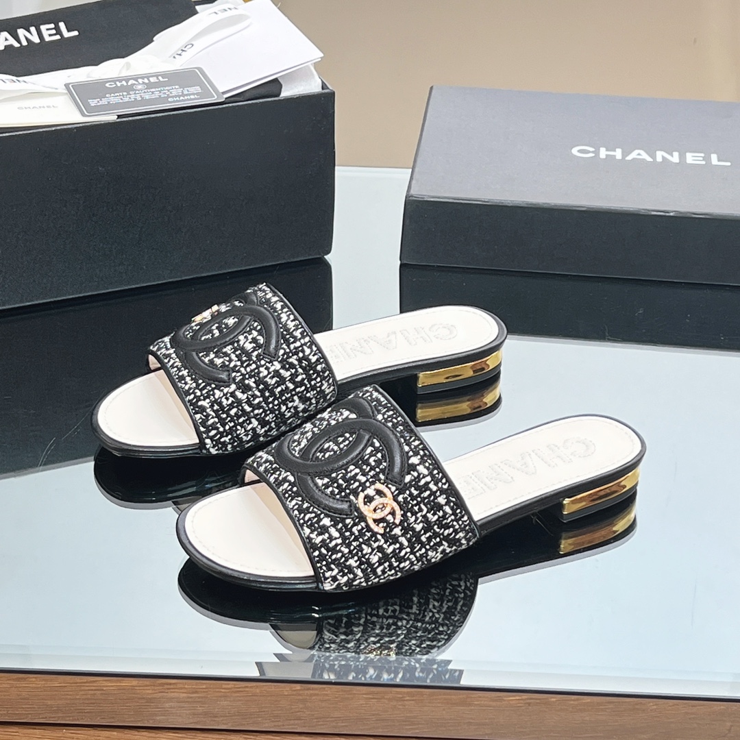 Online Sale
 Chanel Shoes Slippers Embroidery Genuine Leather Sheepskin Weave