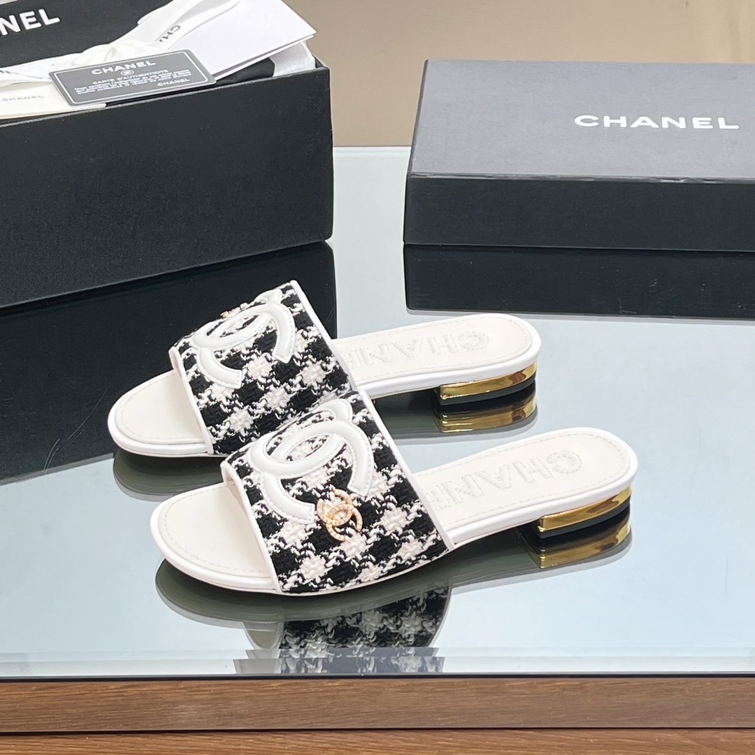 Chanel Shoes Slippers Embroidery Genuine Leather Sheepskin Weave