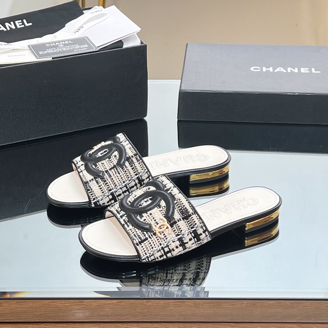 Chanel Buy Shoes Slippers Embroidery Genuine Leather Sheepskin Weave