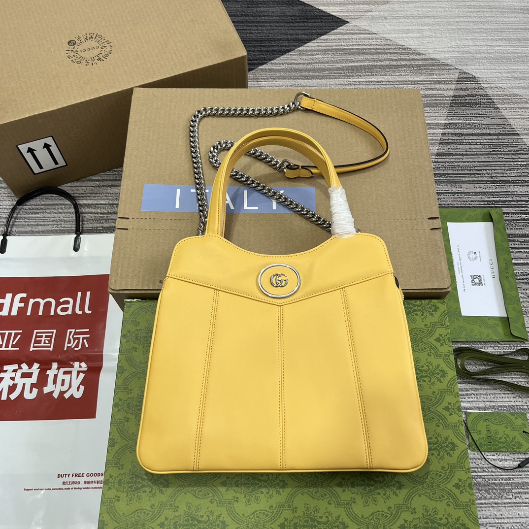 GUCCI 迷你托特包 绗縫皮革 雙G配件 雙提手 可拆卸肩帶