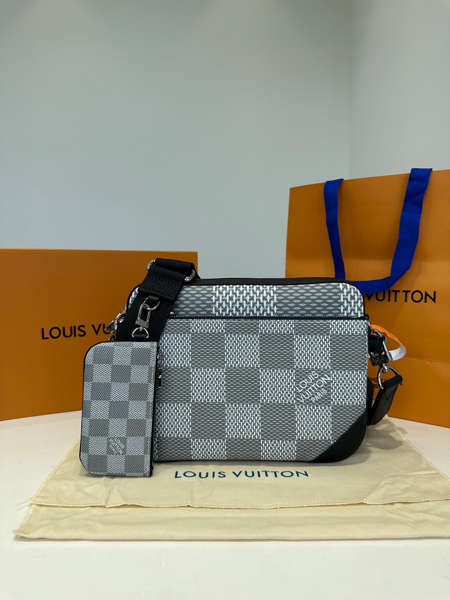 Louis Vuitton Crossbody & Shoulder Bags Messenger Bags Black Grey Men Monogram Eclipse Canvas Cowhide Casual