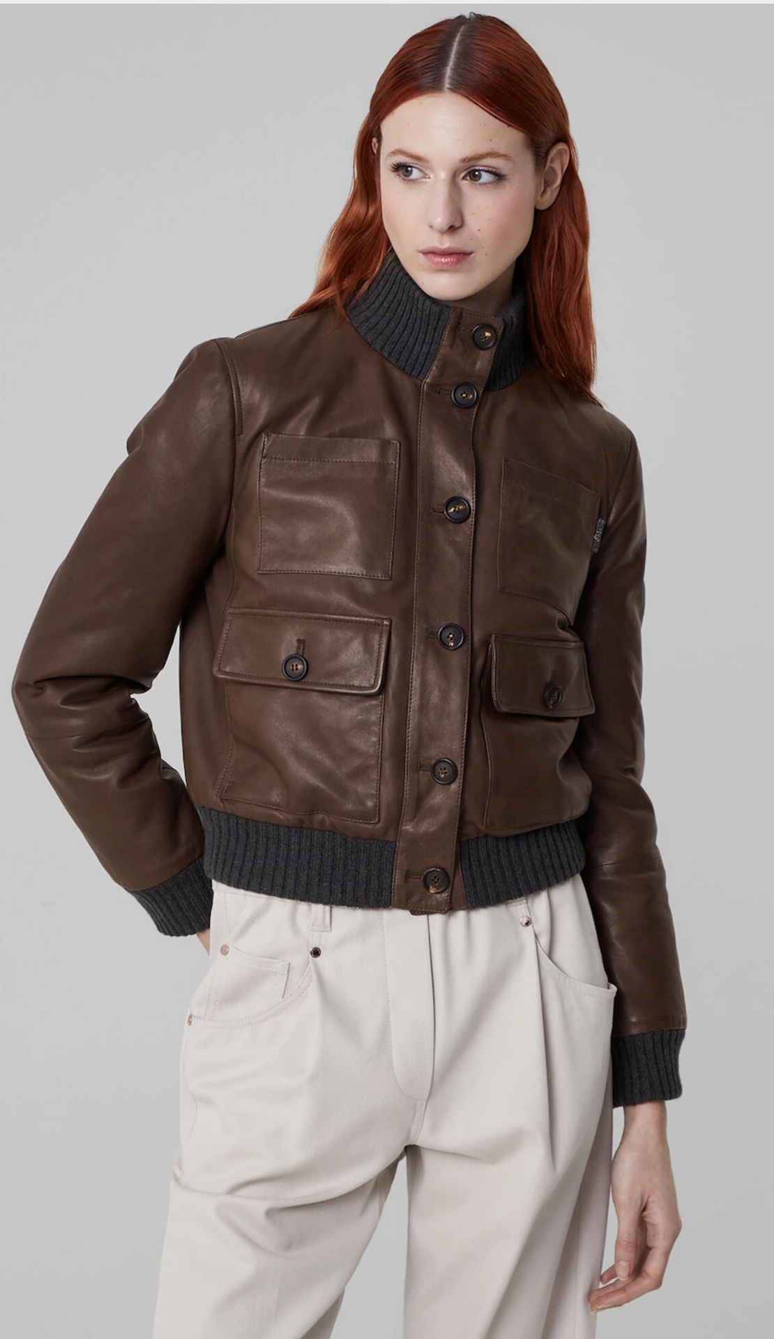 Cazadora Bomber de Cuero Napa Estilo Campo con Aislamiento Thermore®