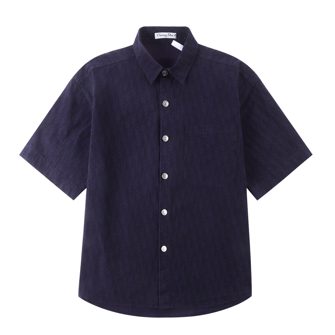 DIR * 2024SS camisa de manga corta de nuevo estilo de primavera y verano, tela de mezclilla con letras tejida y teñida …