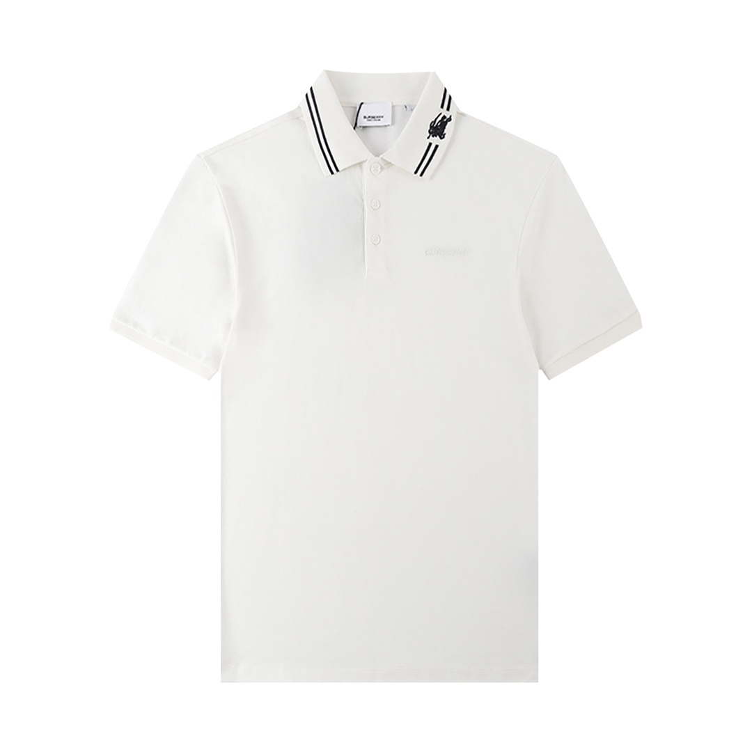 BBR Burberry*2023SS polo de cuello nuevo, jacquard de rayas con caballo de guerra en el cuello, bordado de logotipo, de…