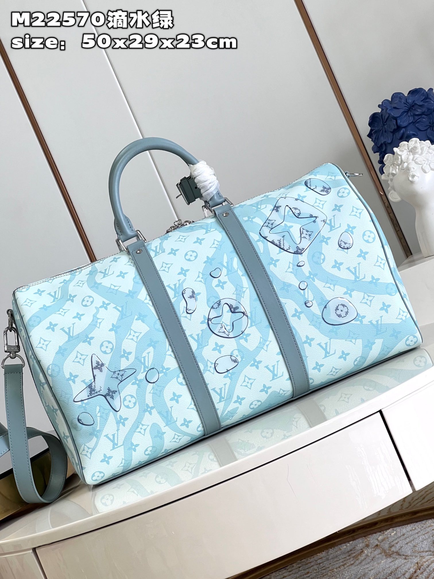 顶级原单M22570滴水绿本款KeepallBandoulière50旅行袋取材MonogramAqua