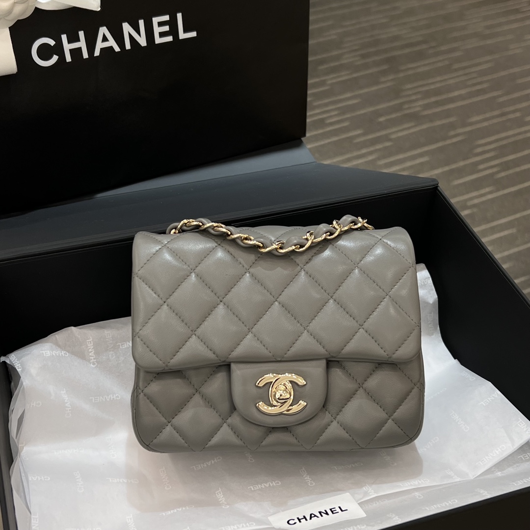 Chanel Classic Flap Bag Crossbody & Shoulder Bags Grey Lambskin Sheepskin