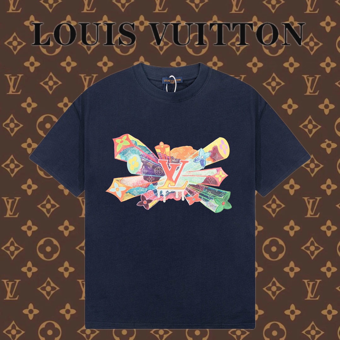 Louis Vuitton Abbigliamento T-Shirt REPLICA DESIGNER
 Blu Stampa Unisex Collezione Primavera/Estate Fashion Maniche corte